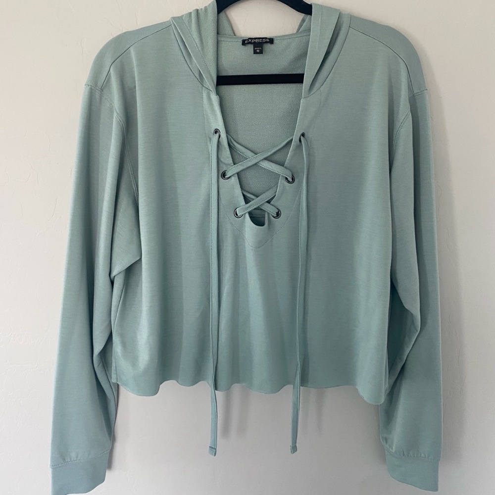 Express Teal Long Sleeve Crop Hoodie/ Size Medium